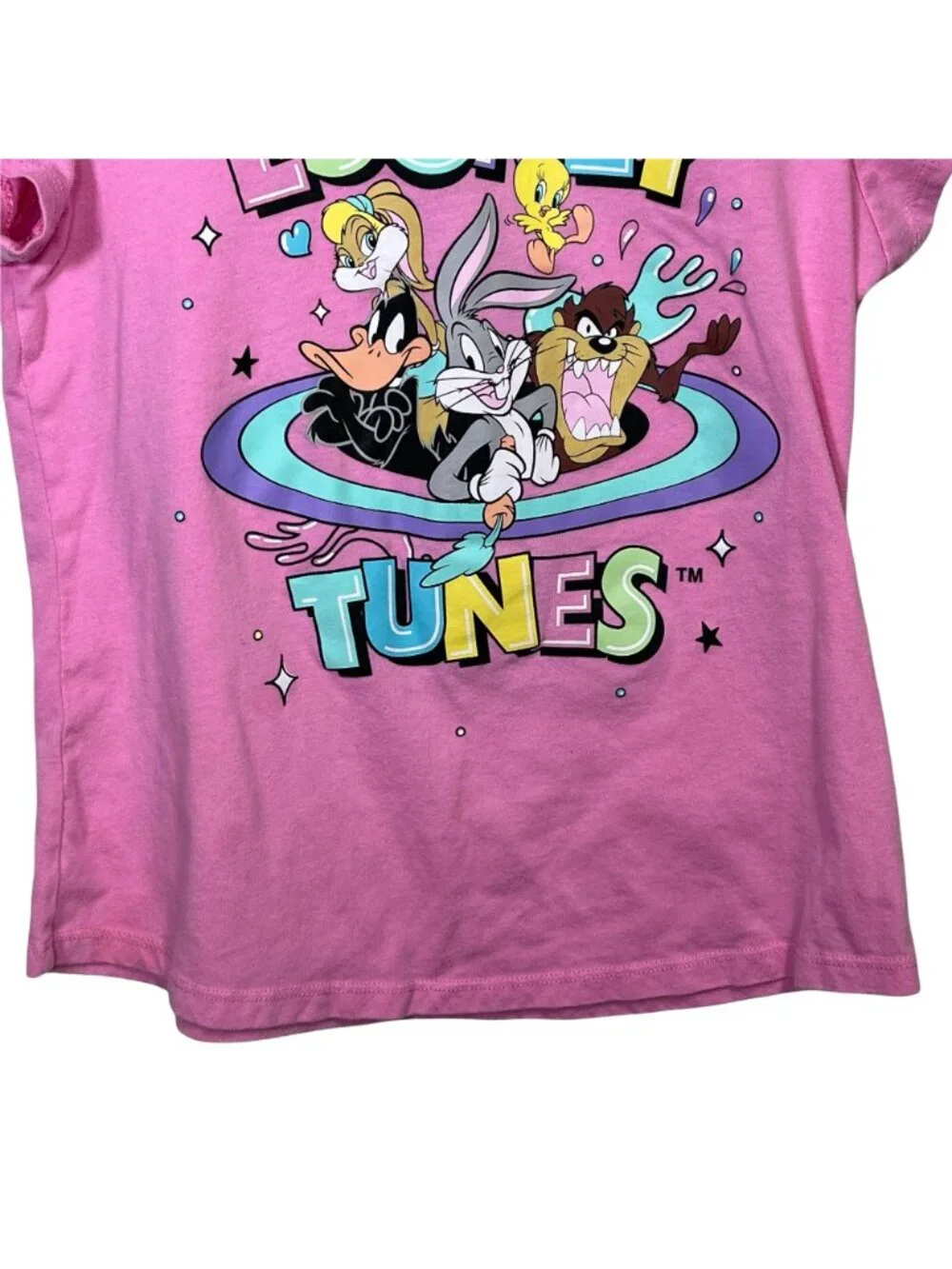 Looney Tunes Girls Pink Bugs Bunny Daffy Taz Graphic T-Shirt Kids Size L